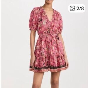 Ulla Johnson Sanna Mini Dress Hollyhock Pink Floral Size 6 Cottagecore Romantic